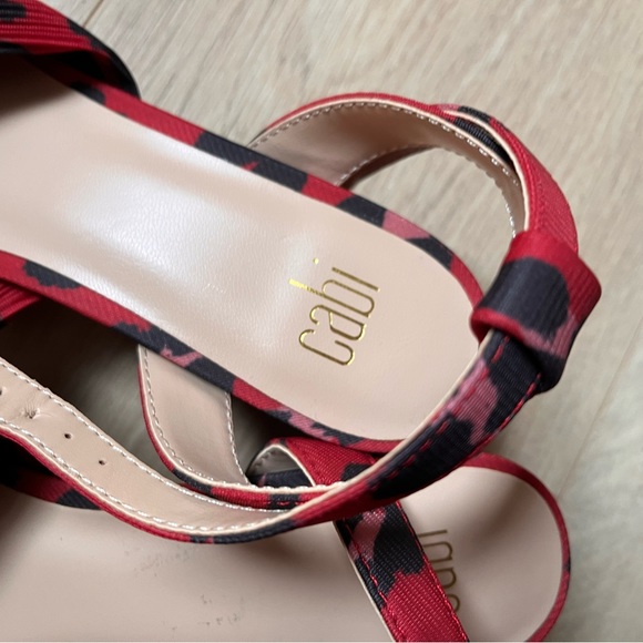 Cabi siren sandals leopard print pleated peep toe red ankle straps spool heel - Picture 4 of 14